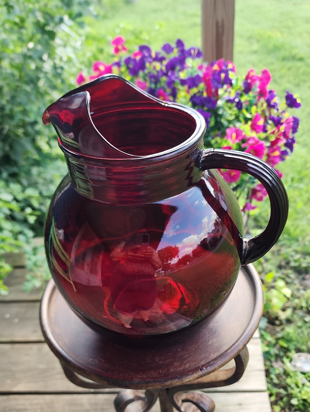 Vintage Anchor Hocking Royal Ruby Red Roly Poly Ball Pitcher w/ Ice Lip